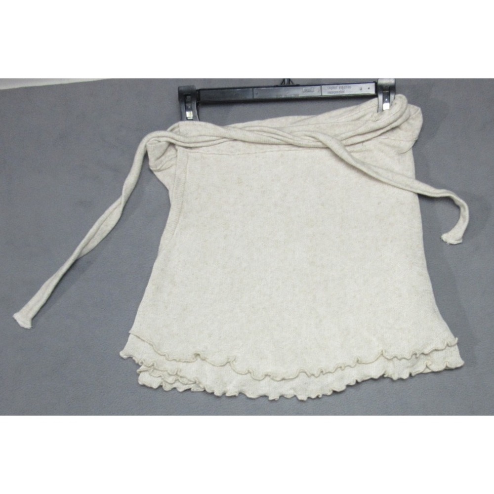 Free People Skirt Medium Beige Knit Linen Blend Beach Wrap Tie Waist Lettuce Hem